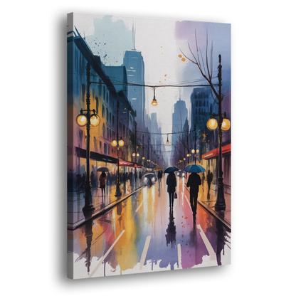 Montreal Evening Street Lights Side - Canvas Wall Art