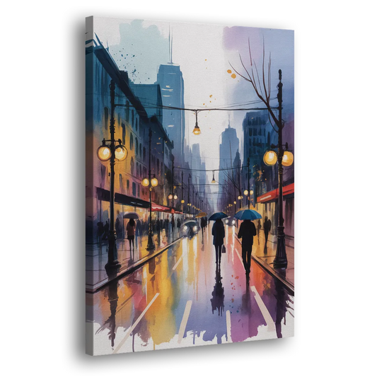 Montreal Evening Street Lights Side - Canvas Wall Art