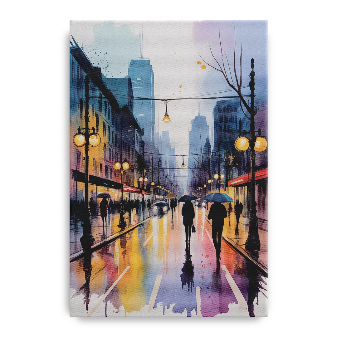 Montreal Evening Street Lights Front - Canvas Wall Art