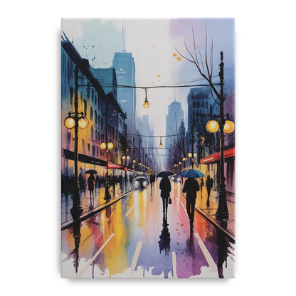 Montreal Evening Street Lights Front - Canvas Wall Art