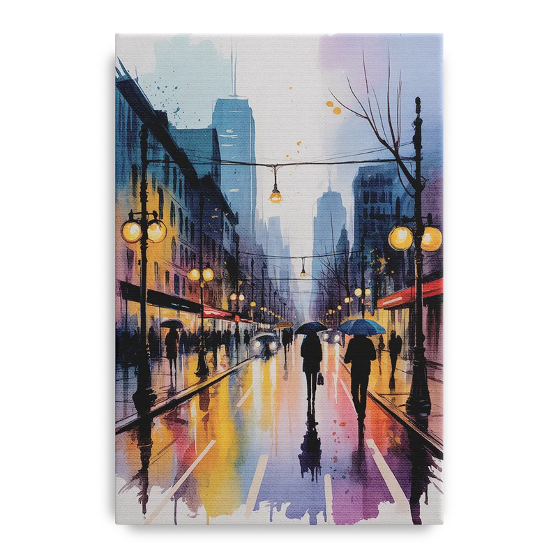 Montreal Evening Street Lights Front - Canvas Wall Art