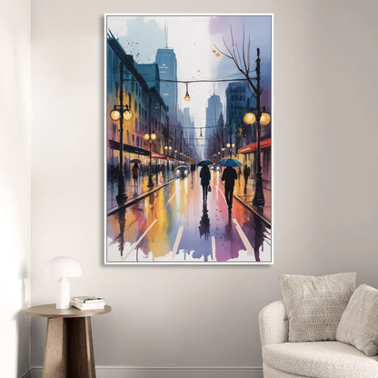 Montreal Evening Street Lights Living Room - White Canvas Wall Art