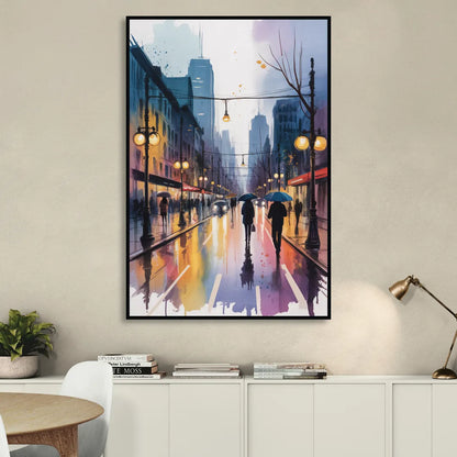 Montreal Evening Street Lights Living Room - Black Canvas Wall Art