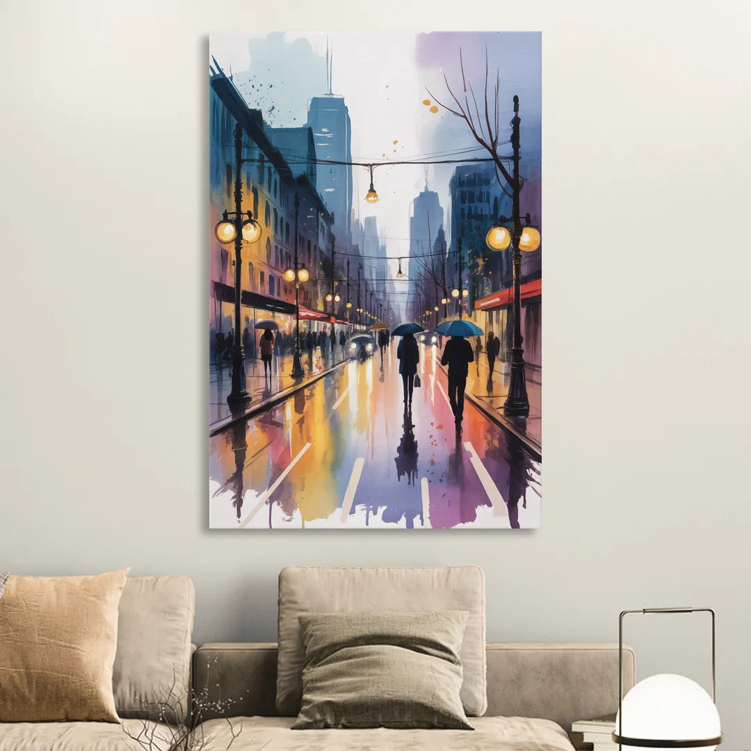 Montreal Evening Street Lights Living Room - Canvas Wall Art