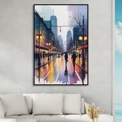 Montreal Evening Street Lights Sitting Room - Black Canvas Wall Art