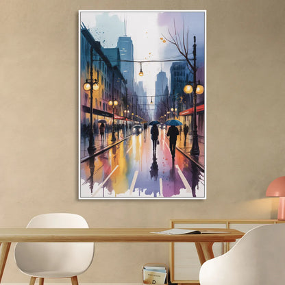 Montreal Evening Street Lights Sitting Room - White Canvas Wall Art