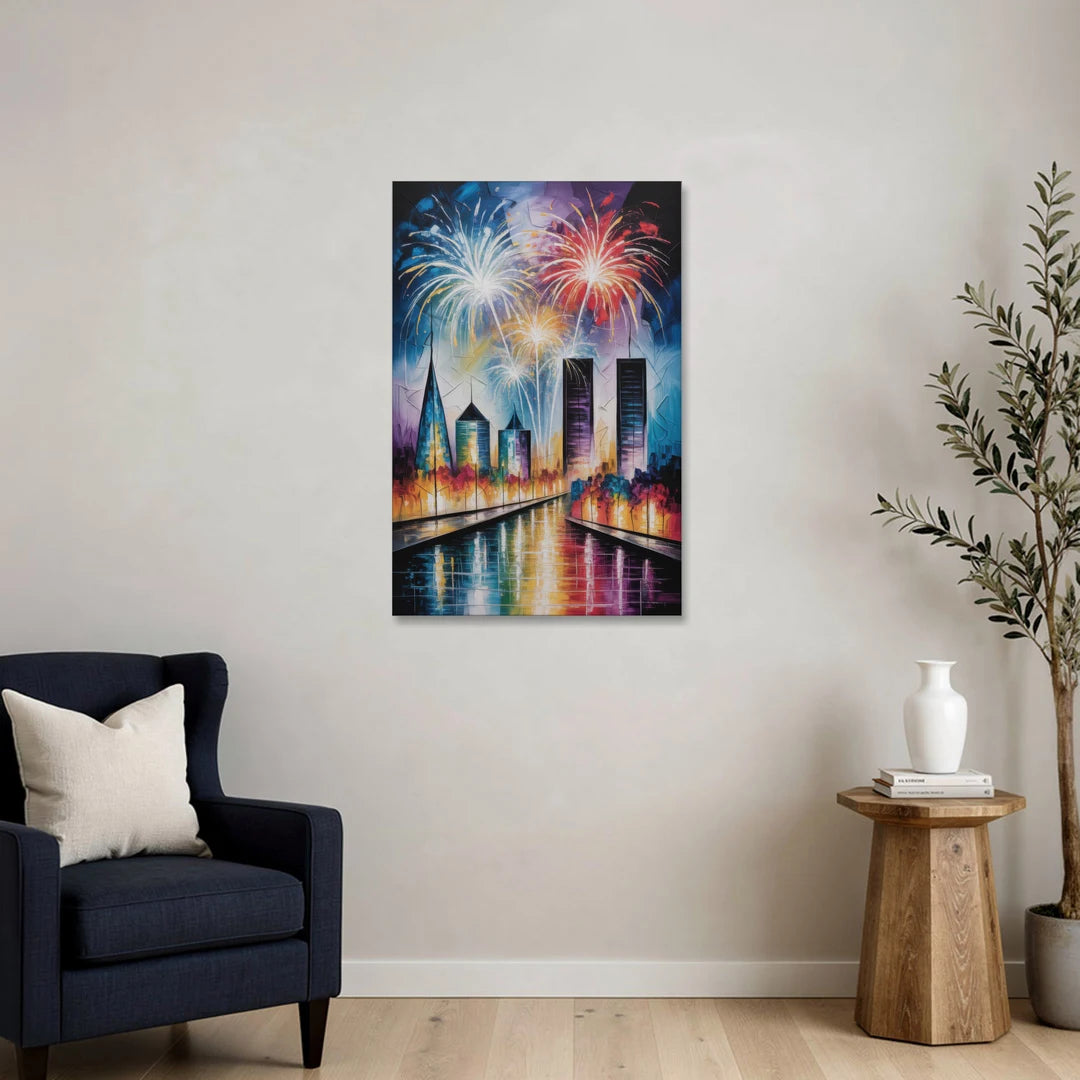 Montreal Fireworks Festival - Canvas Wall Art - Sofa - 24x36