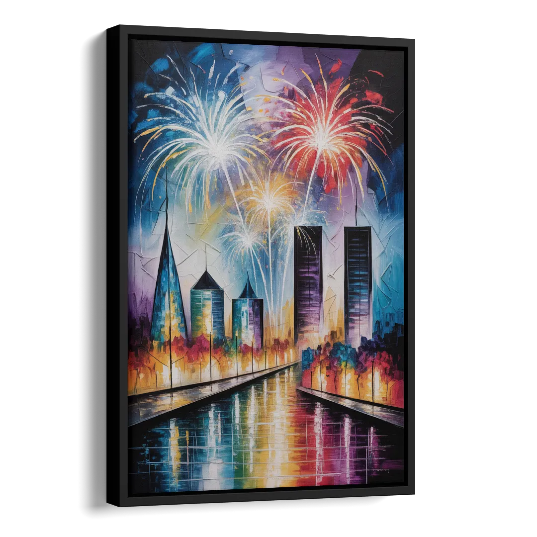 Montreal Fireworks Festival Side - Black Canvas Wall Art