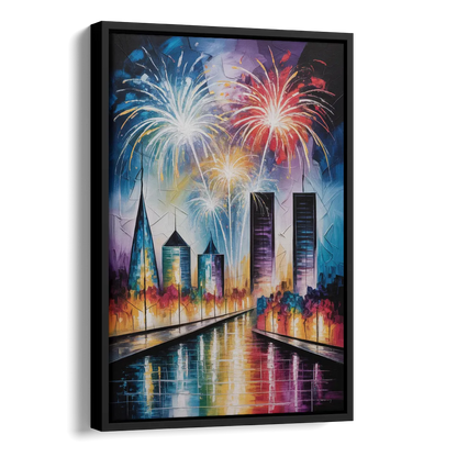 Montreal Fireworks Festival Side - Black Canvas Wall Art