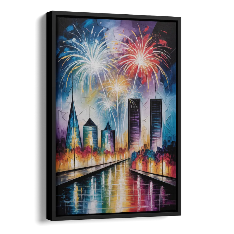 Montreal Fireworks Festival Side - Black Canvas Wall Art