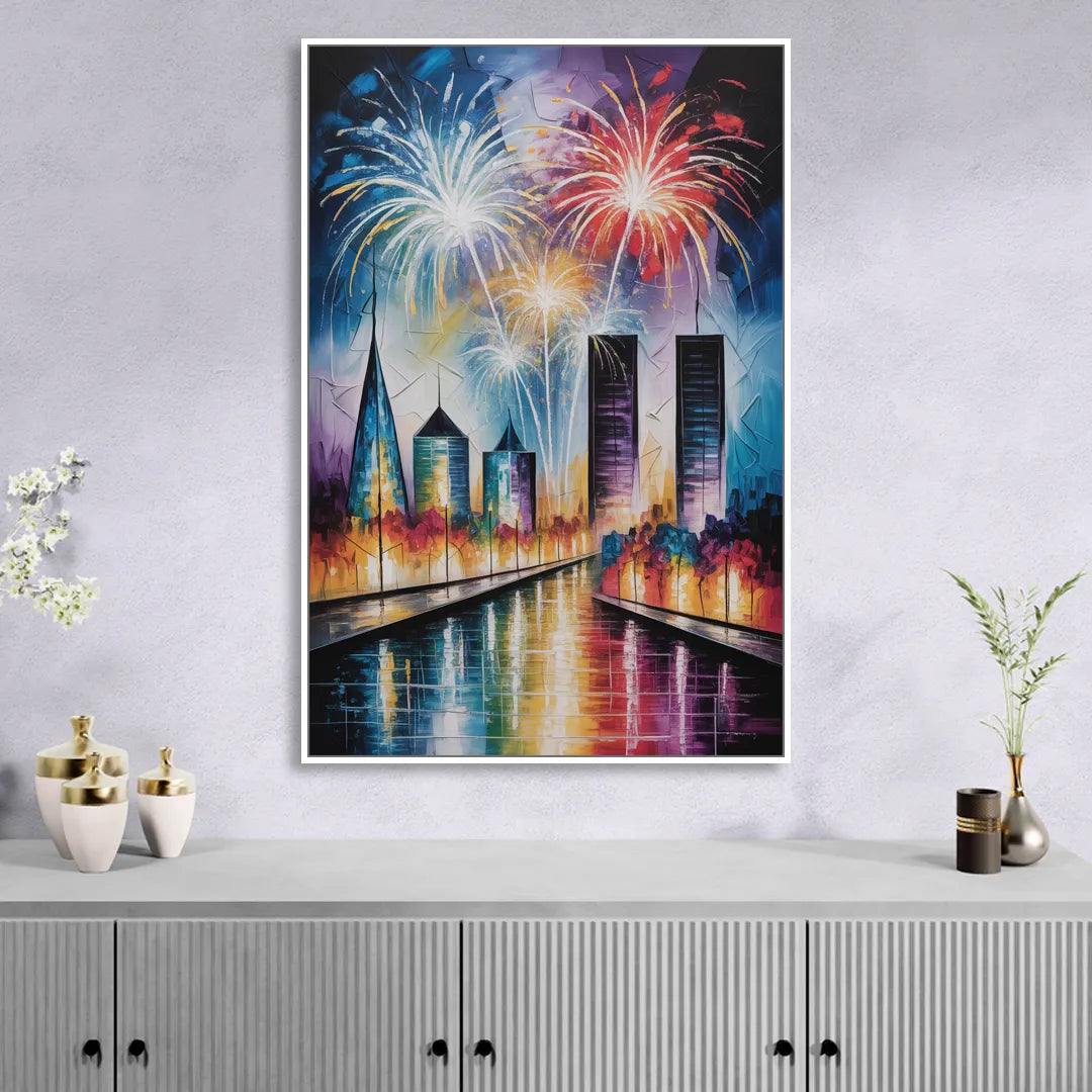 Montreal Fireworks Festival Sitting Room - White Canvas Wall Art