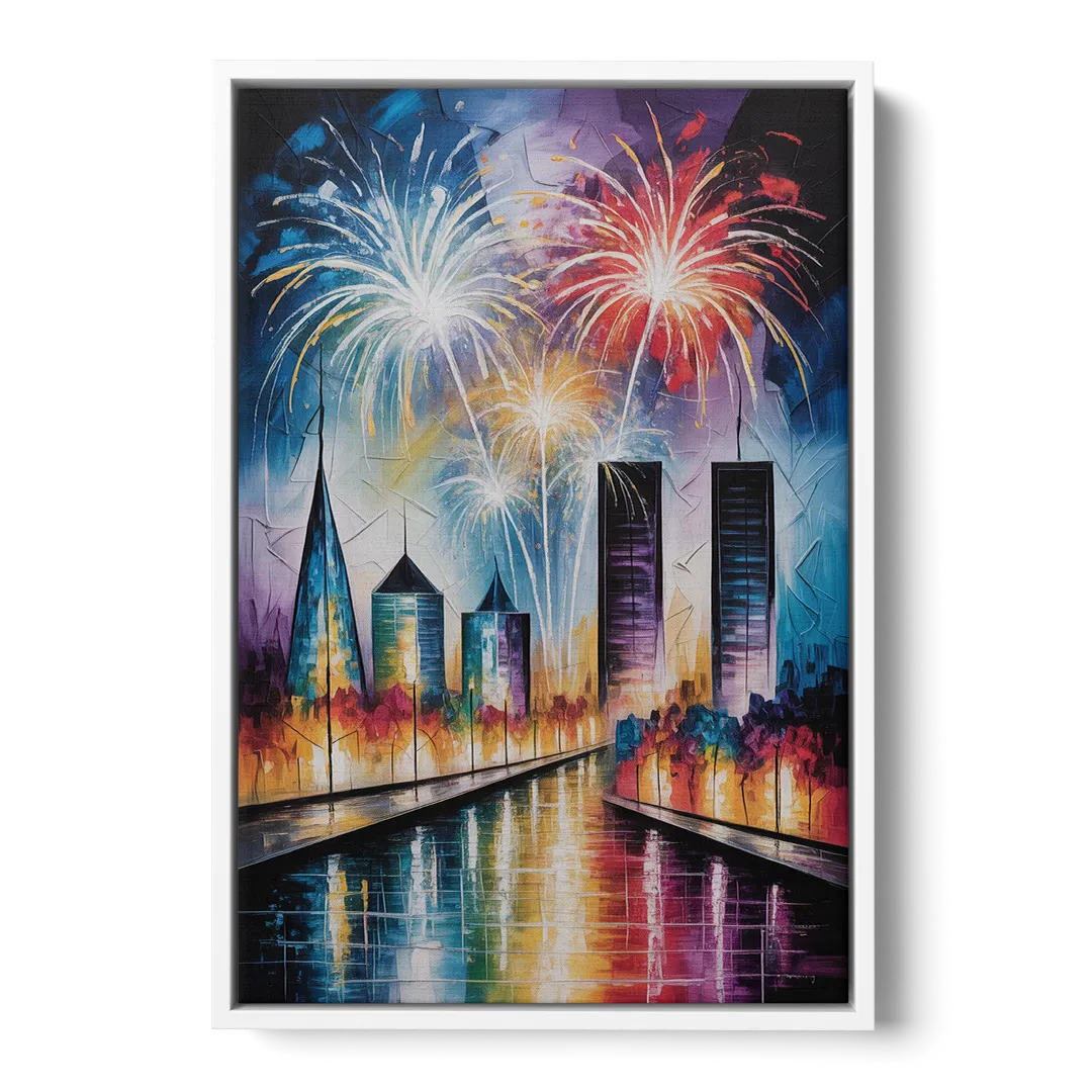 Montreal Fireworks Festival Front - White Canvas Wall Art