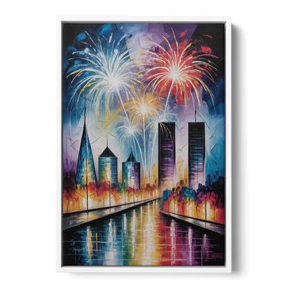Montreal Fireworks Festival Front - White Canvas Wall Art