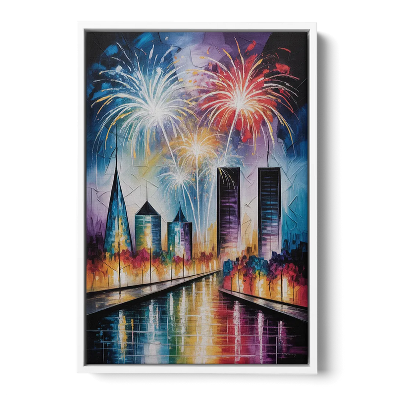 Montreal Fireworks Festival Front - White Canvas Wall Art