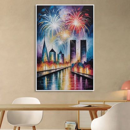 Montreal Fireworks Festival Living Room - White Canvas Wall Art