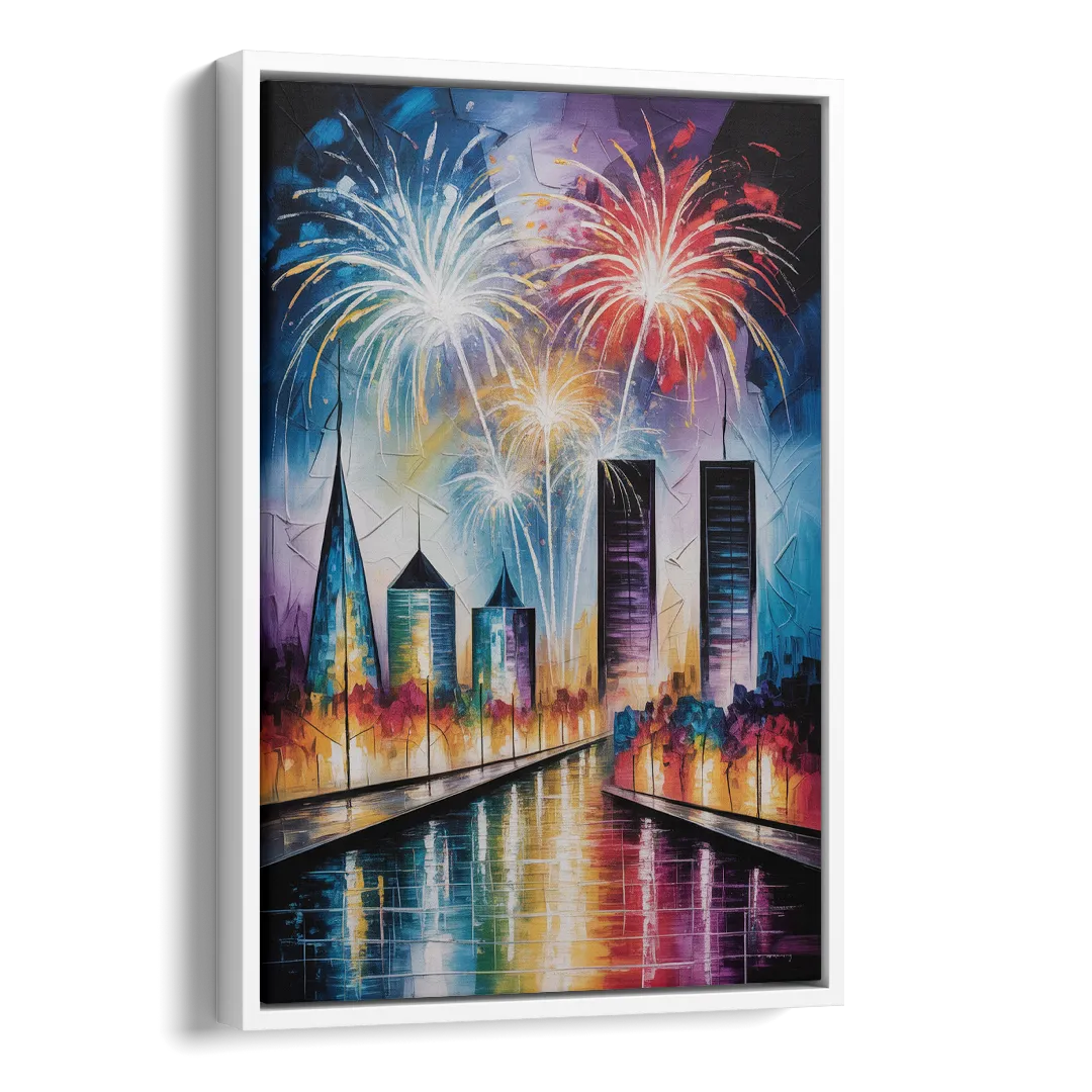 Montreal Fireworks Festival Side - White Canvas Wall Art