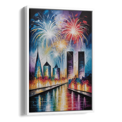 Montreal Fireworks Festival Side - White Canvas Wall Art