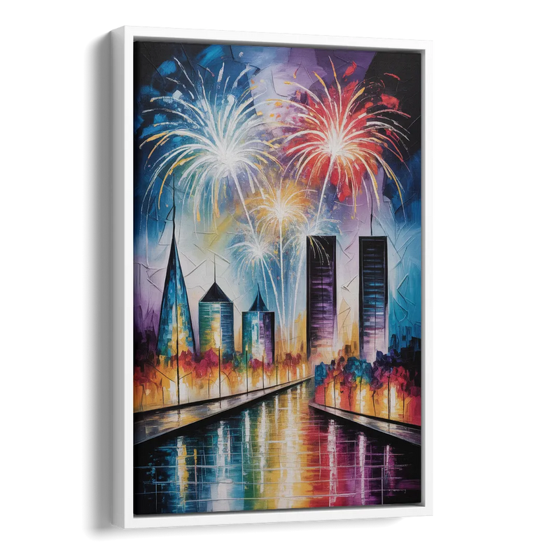 Montreal Fireworks Festival Side - White Canvas Wall Art