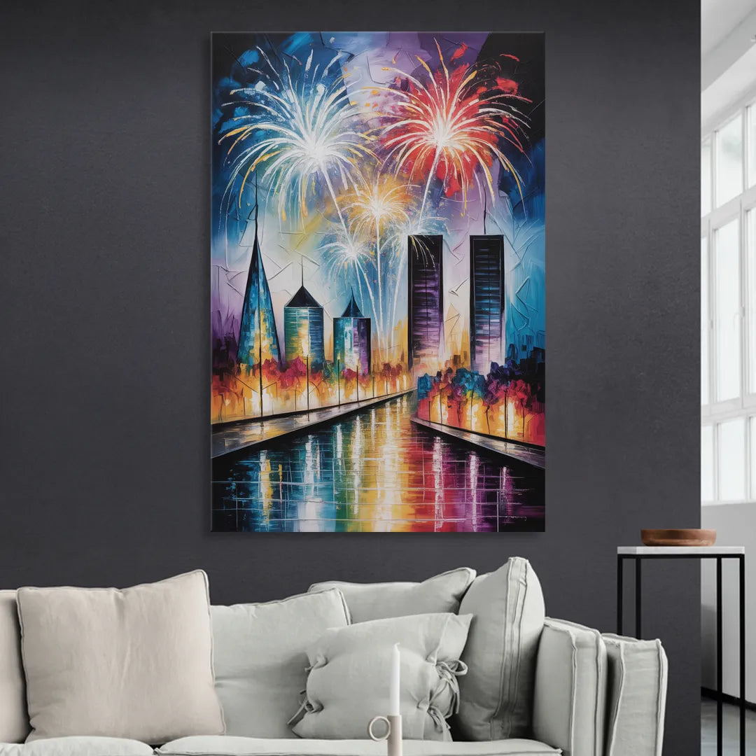 Montreal Fireworks Festival Sitting Room - Canvas Wall Art