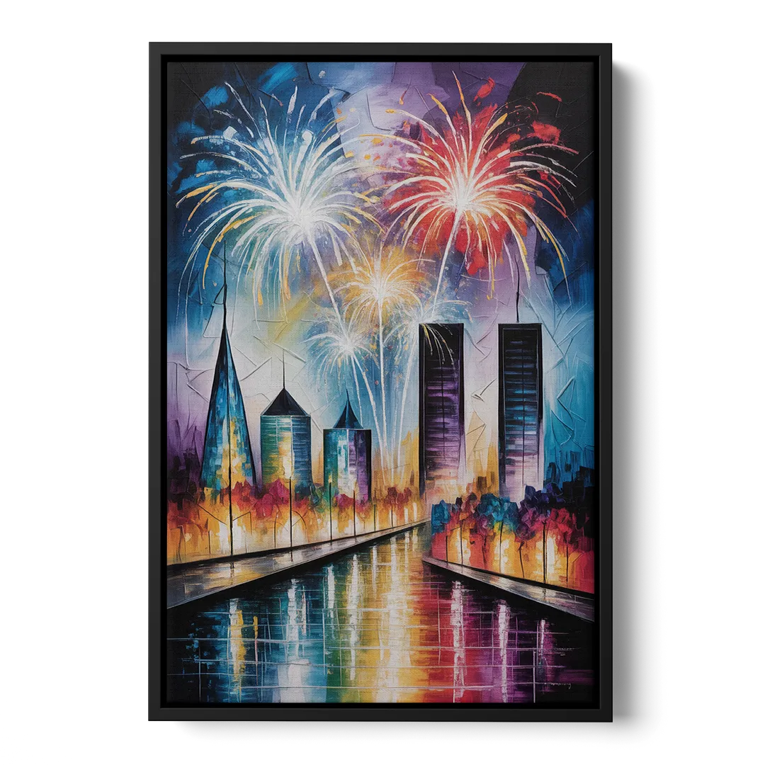 Montreal Fireworks Festival Front - Black Canvas Wall Art