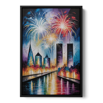 Montreal Fireworks Festival Front - Black Canvas Wall Art