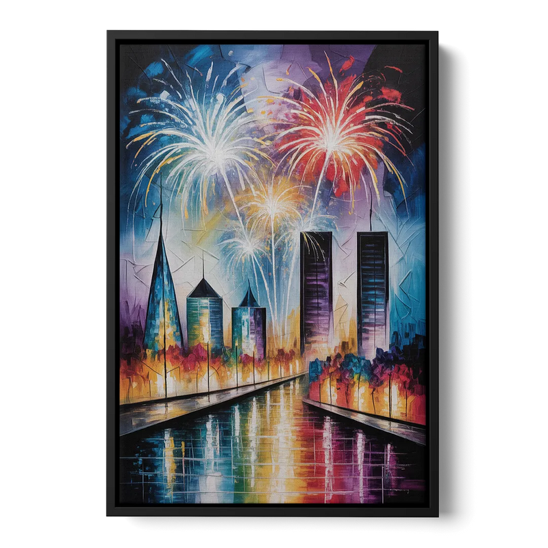 Montreal Fireworks Festival Front - Black Canvas Wall Art