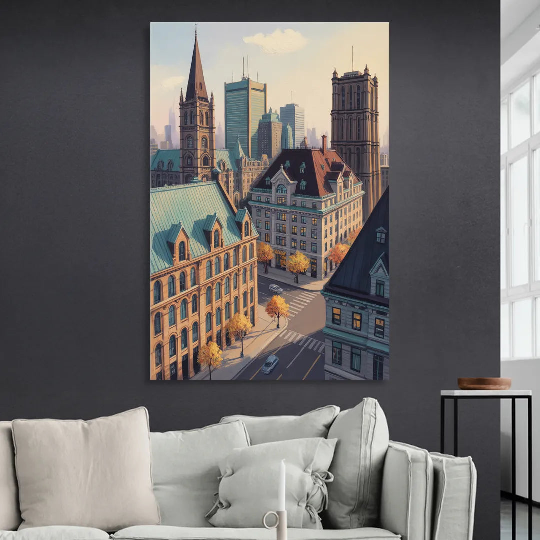 Montreal Historic Buildings Living Room - Canvas Wall Art