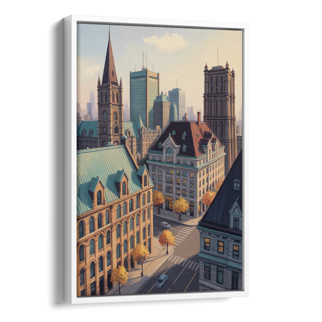 Montreal Historic Buildings Side - White Canvas Wall Art