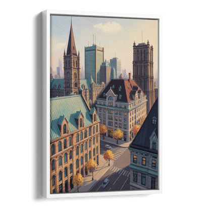 Montreal Historic Buildings Side - White Canvas Wall Art