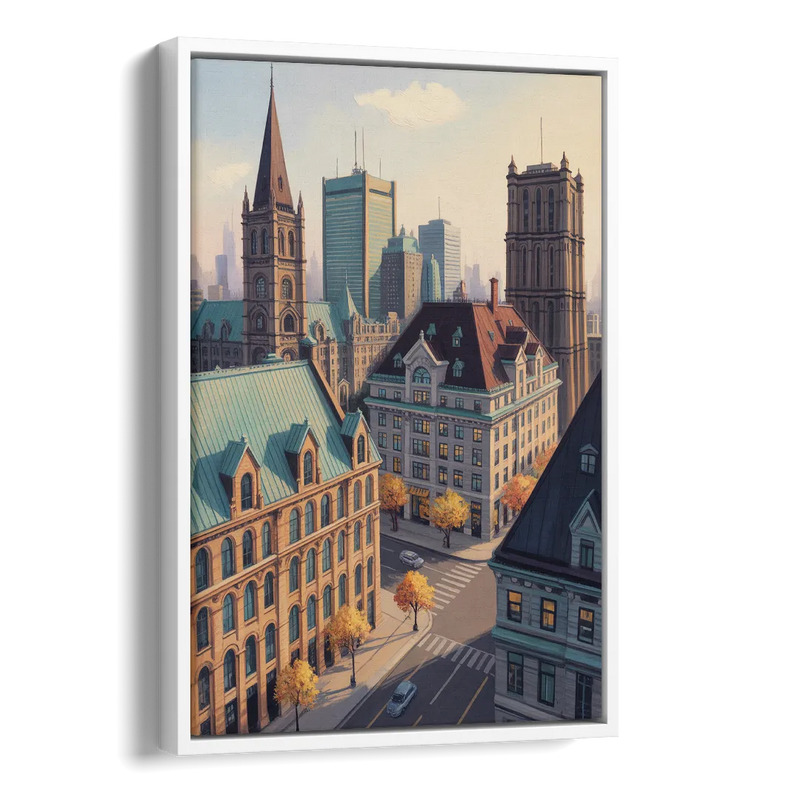 Montreal Historic Buildings Side - White Canvas Wall Art