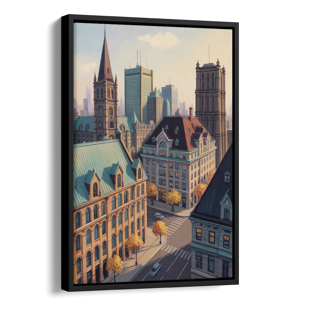 Montreal Historic Buildings Side - Black Canvas Wall Art