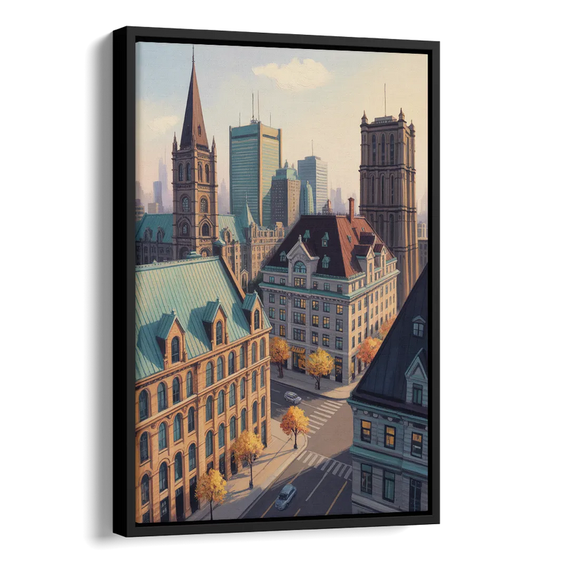 Montreal Historic Buildings Side - Black Canvas Wall Art