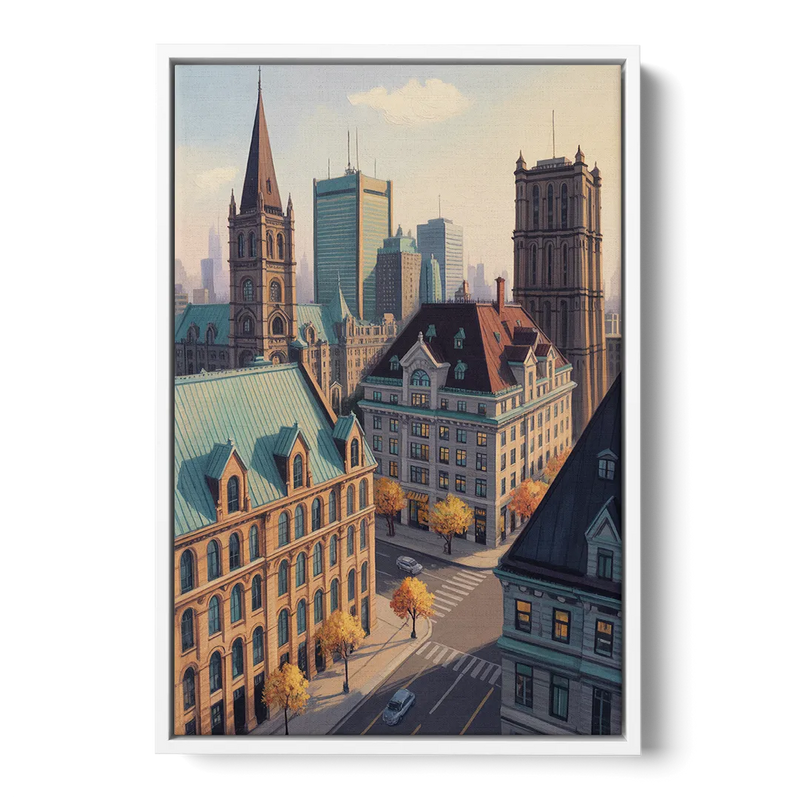Montreal Historic Buildings Front - White Canvas Wall Art
