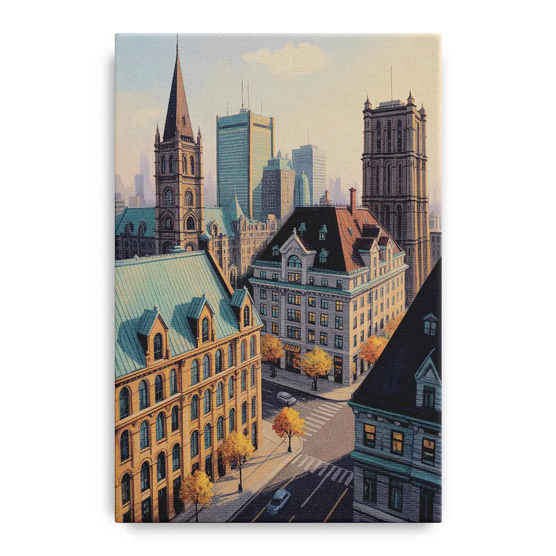 Montreal Historic Buildings Front - Canvas Wall Art