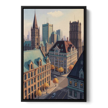 Montreal Historic Buildings Front - Black Canvas Wall Art