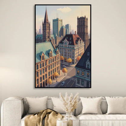 Montreal Historic Buildings Living Room - Black Canvas Wall Art