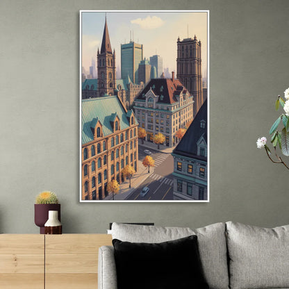 Montreal Historic Buildings Sitting Room - White Canvas Wall Art