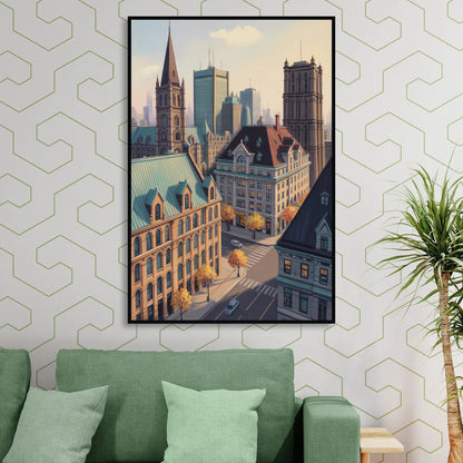 Montreal Historic Buildings Sitting Room - Black Canvas Wall Art