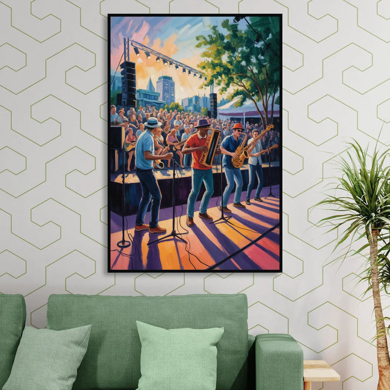 Montreal Jazz Festival Scene Living Room - Black Canvas Wall Art