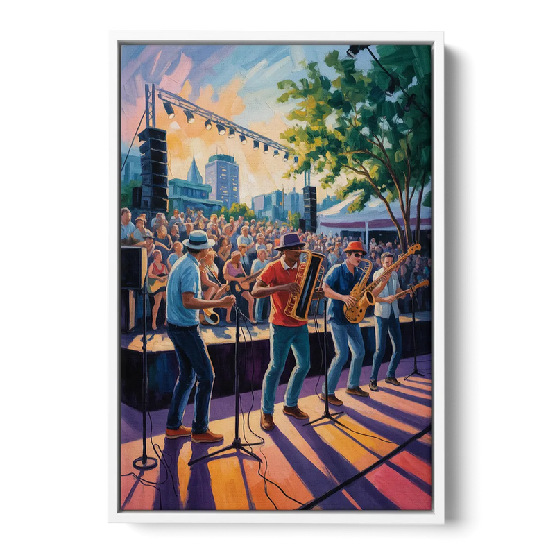 Montreal Jazz Festival Scene Front - White Canvas Wall Art