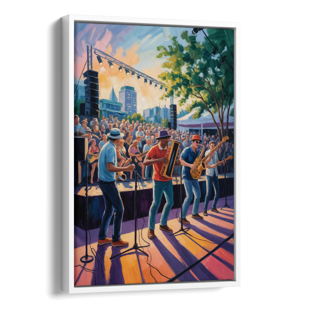 Montreal Jazz Festival Scene Side - White Canvas Wall Art