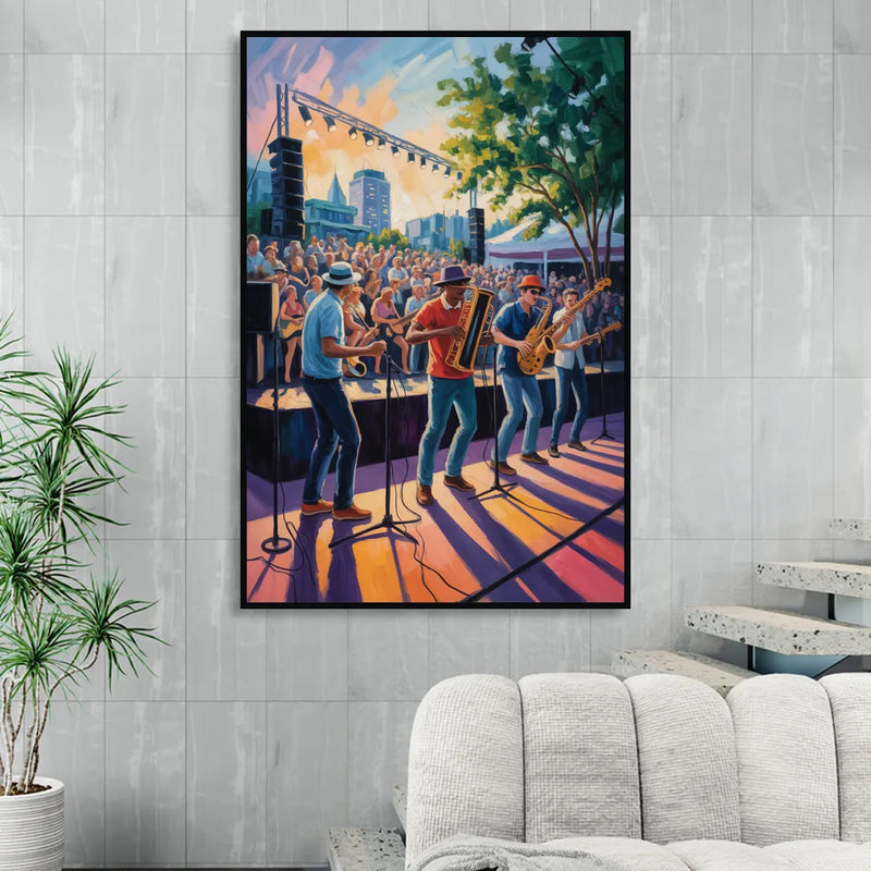 Montreal Jazz Festival Scene Sitting Room - Black Canvas Wall Art
