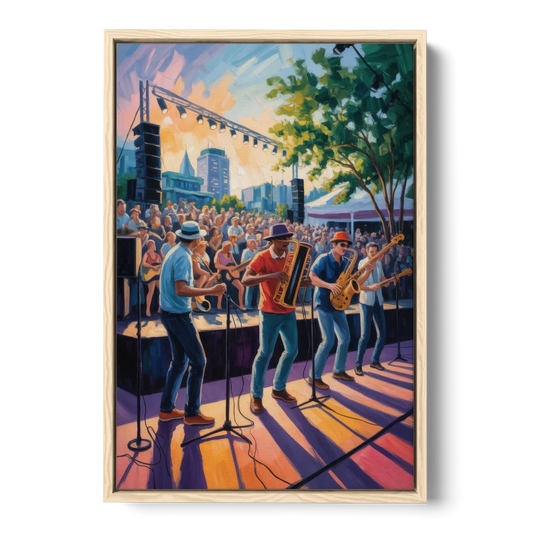 Montreal Jazz Festival Scene - Oak Framed Canvas Wall Art - Front