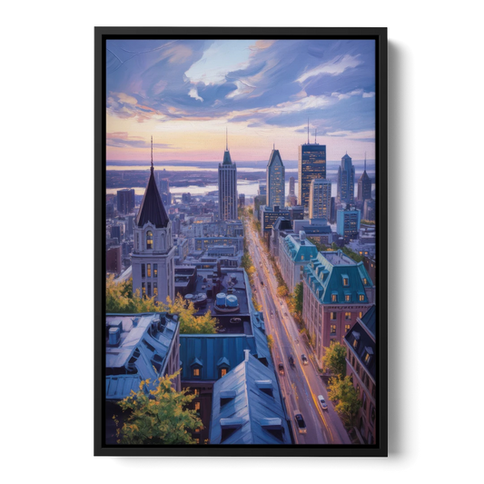 Montreal Rooftop View - Black Framed Canvas Wall Art - Front
