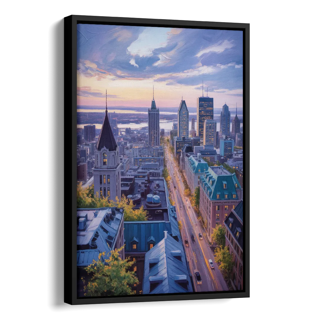 Montreal Rooftop View Side - Black Canvas Wall Art