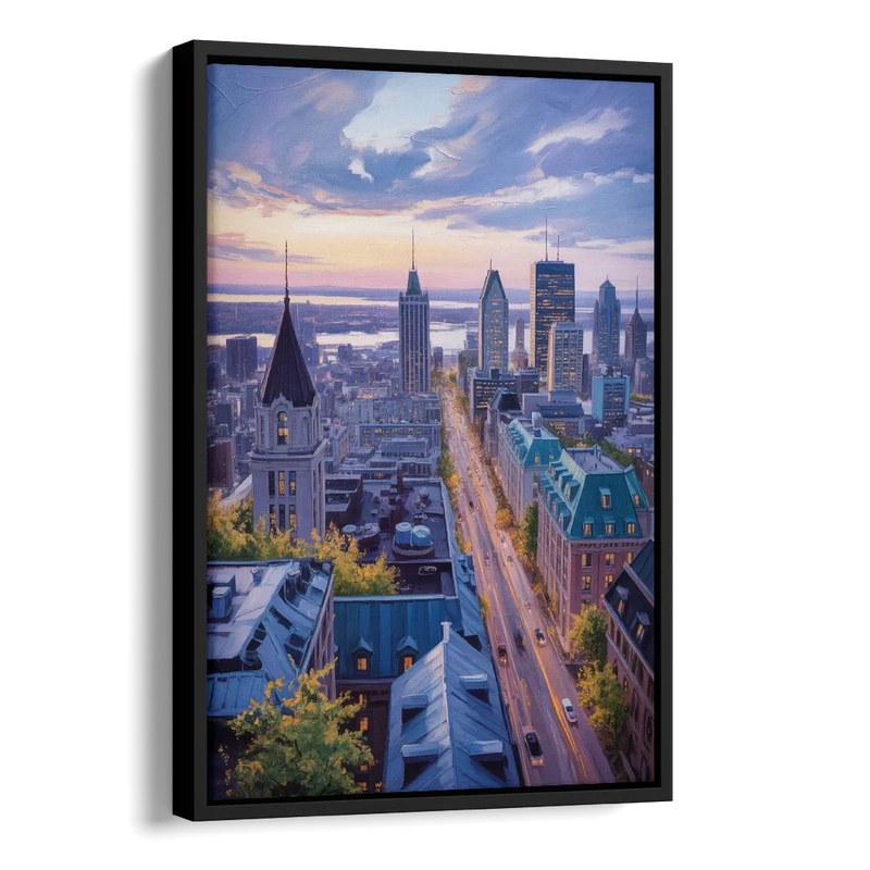 Montreal Rooftop View Side - Black Canvas Wall Art