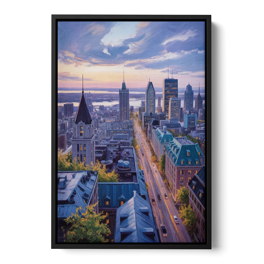 Montreal Rooftop View Front - Black Canvas Wall Art