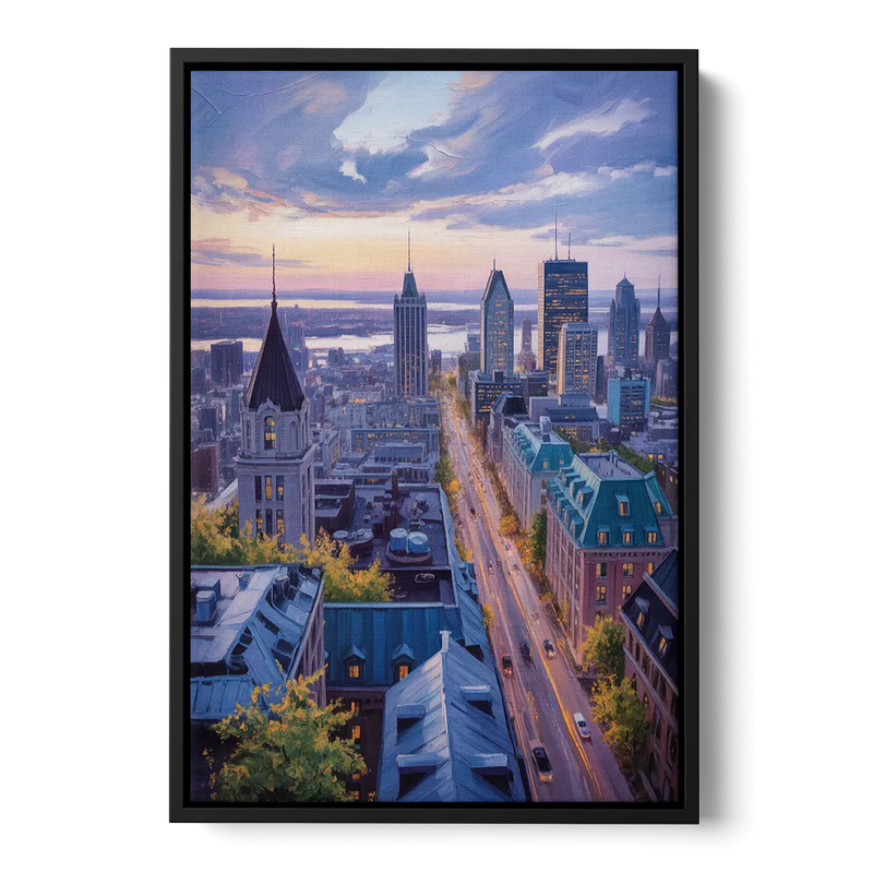 Montreal Rooftop View Front - Black Canvas Wall Art