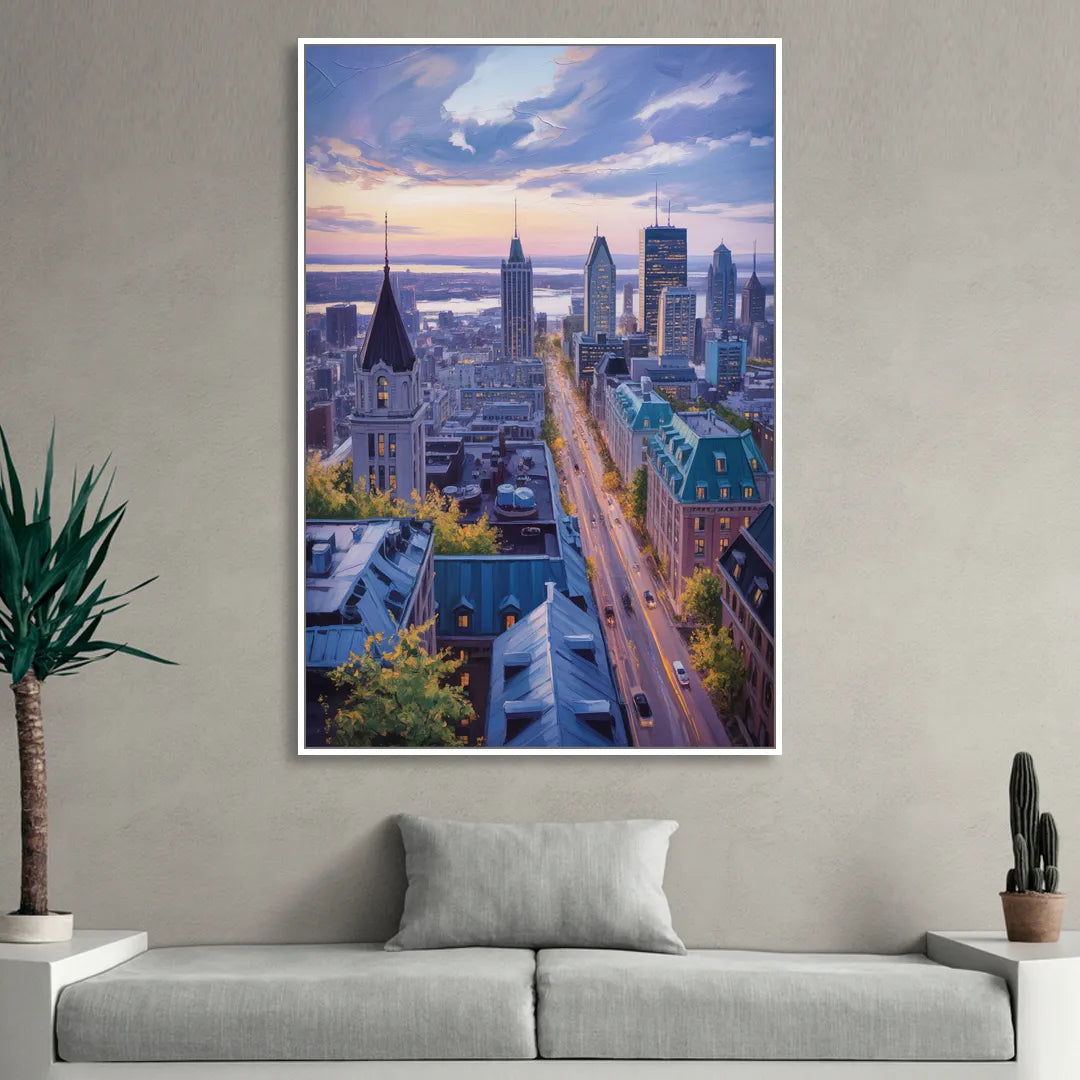 Montreal Rooftop View Living Room - White Canvas Wall Art