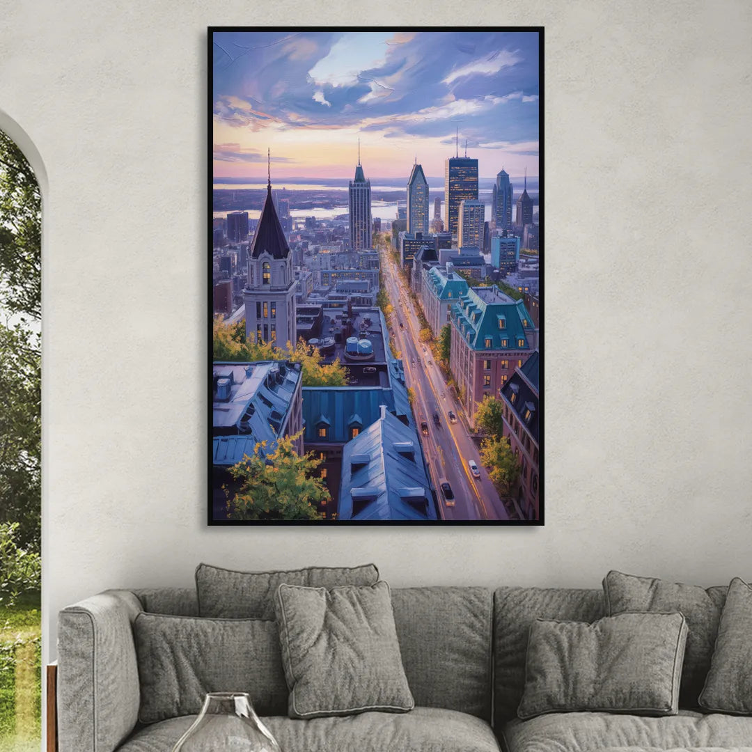 Montreal Rooftop View Sitting Room - Black Canvas Wall Art